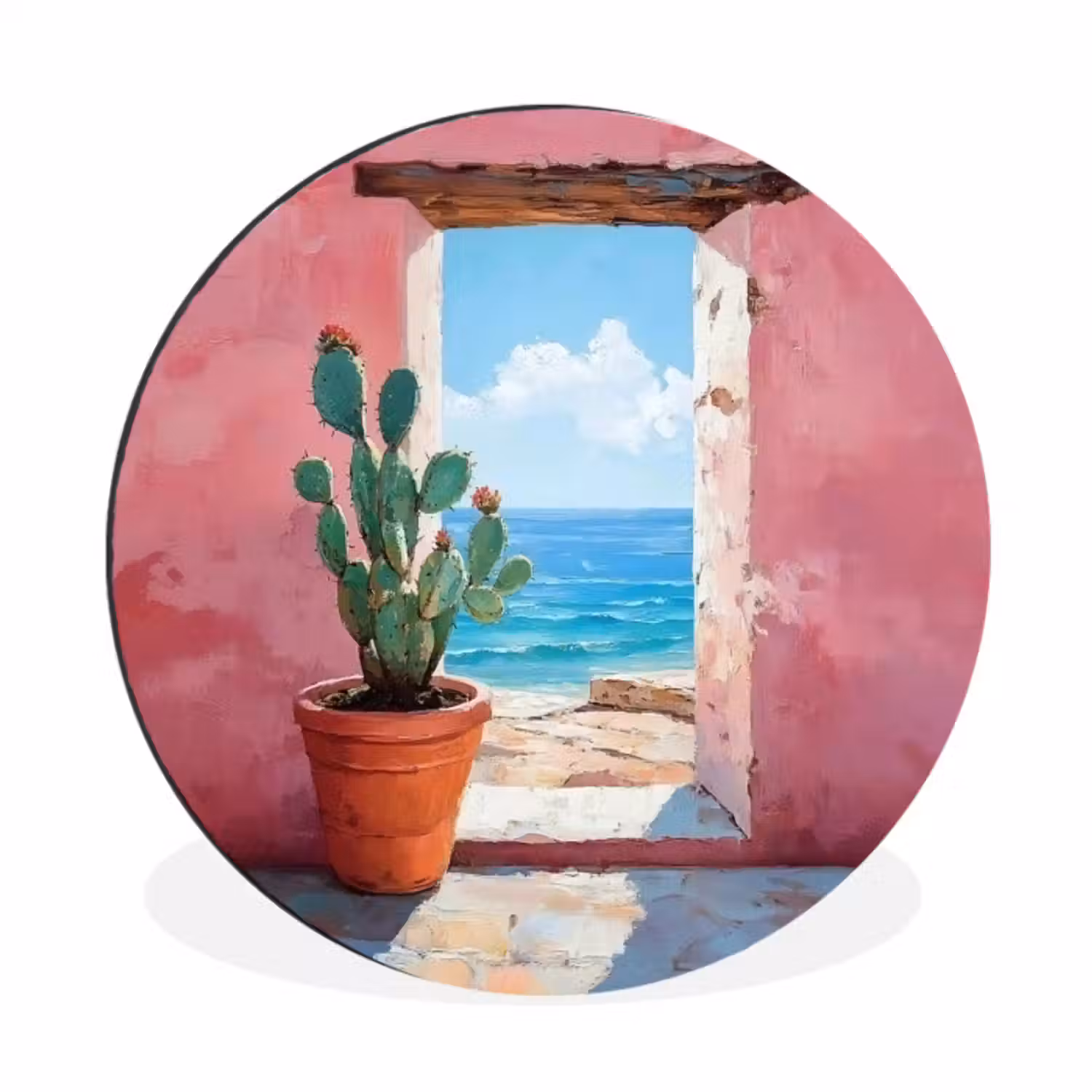 Wandcirkel - aluminium - Zee - Roze - Cactus