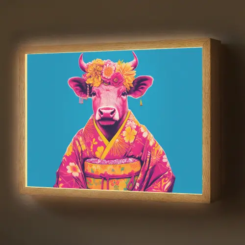 Koe - Bloemenkrans - Oorhangers - Kimono Light Box met batterij (Wandlamp) middel -z3d_website