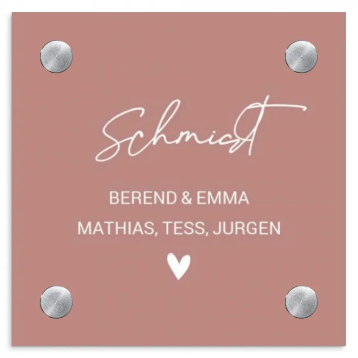Effen oudroze - Sierlijk Naambord Vierkant klein -3d