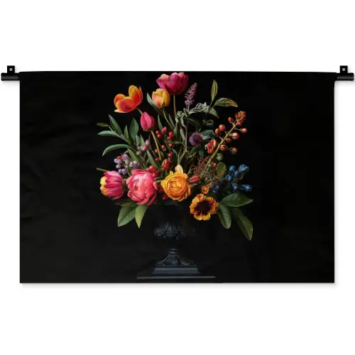 Tulpen - Bessen - Boeket - Vaas Wandkleed katoen klein -zz3d