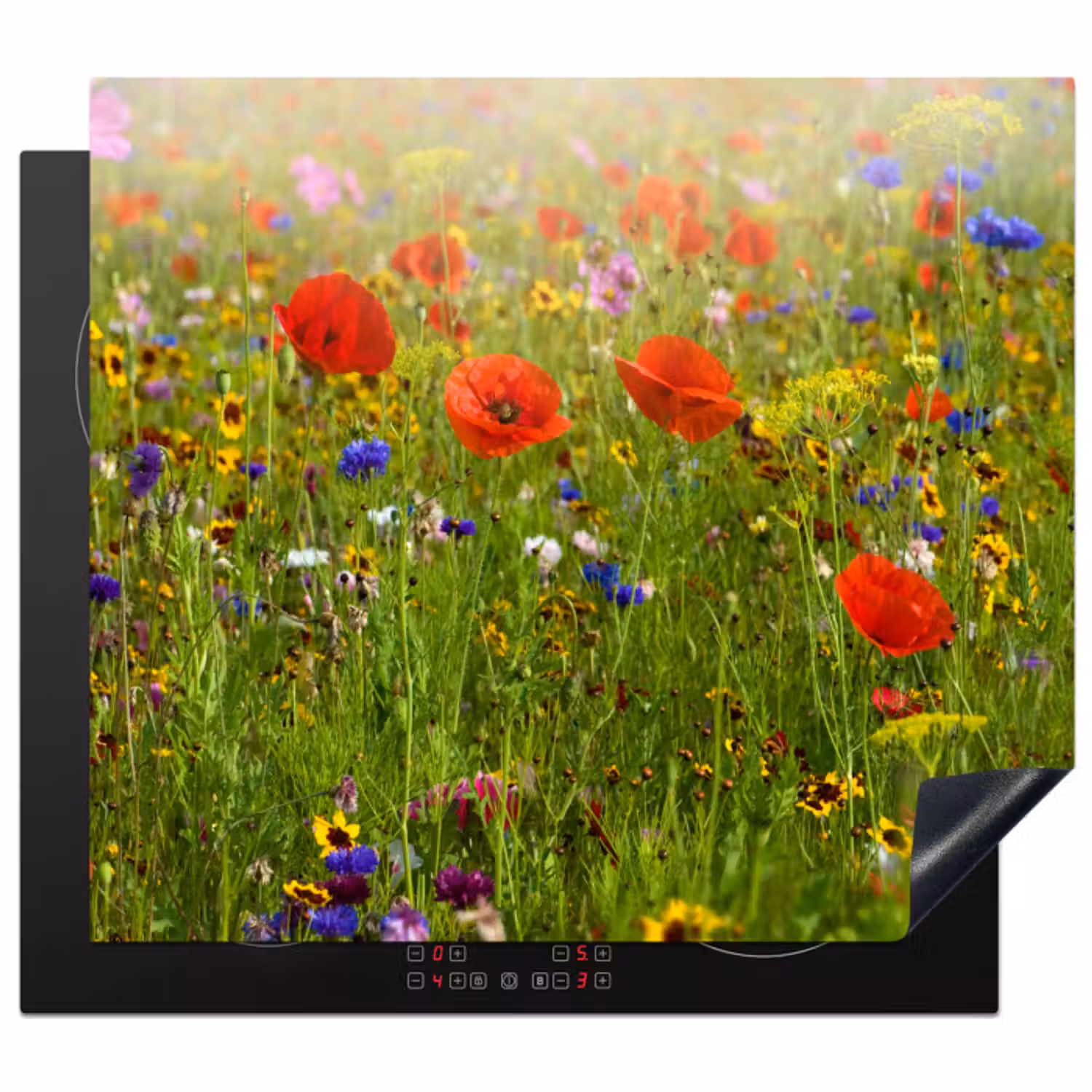 Inductie beschermer - Lente - Bloemen - Rood - Klaproos - Gras - Groen