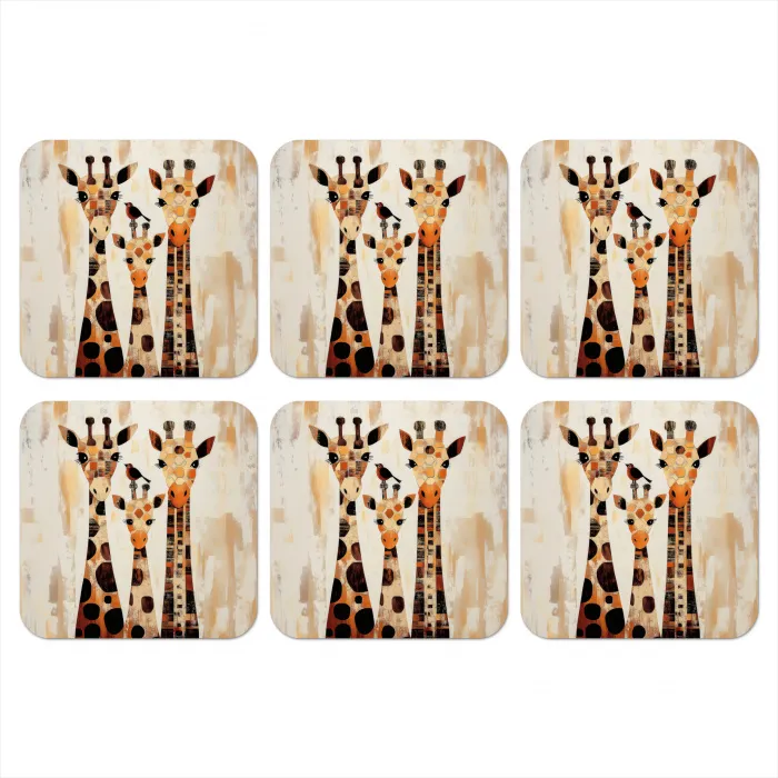 Giraffen - Cartoon - Crème onderzetter kurk middel -3d