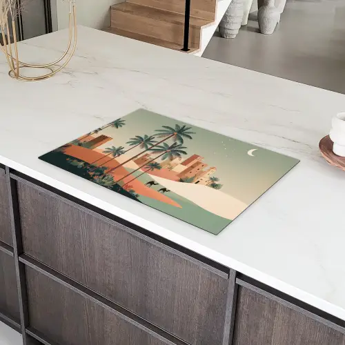 Nachtlandschap - Kamelen - Sterren - zandduinden Inductie beschermer vinyl 3mm klein -sfeer8