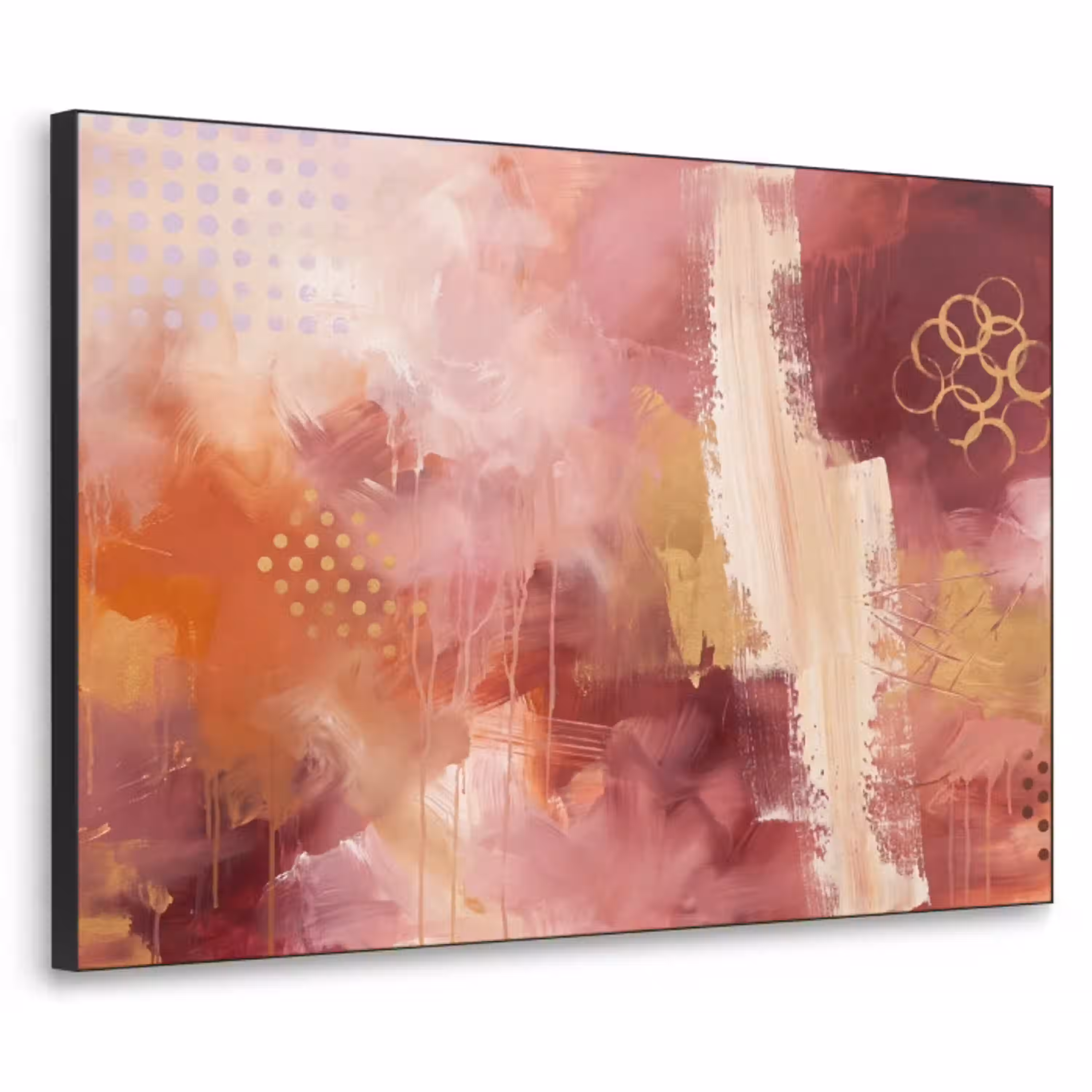 Abstract - Rood - Goud - Modern - Kunst Textielframe zwart klein -3d