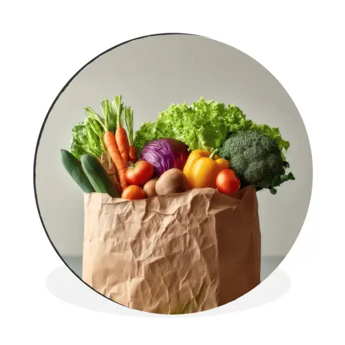 Papieren - Boodschappen - Groente - Kleurrijk Wandcirkel aluminium klein -3d