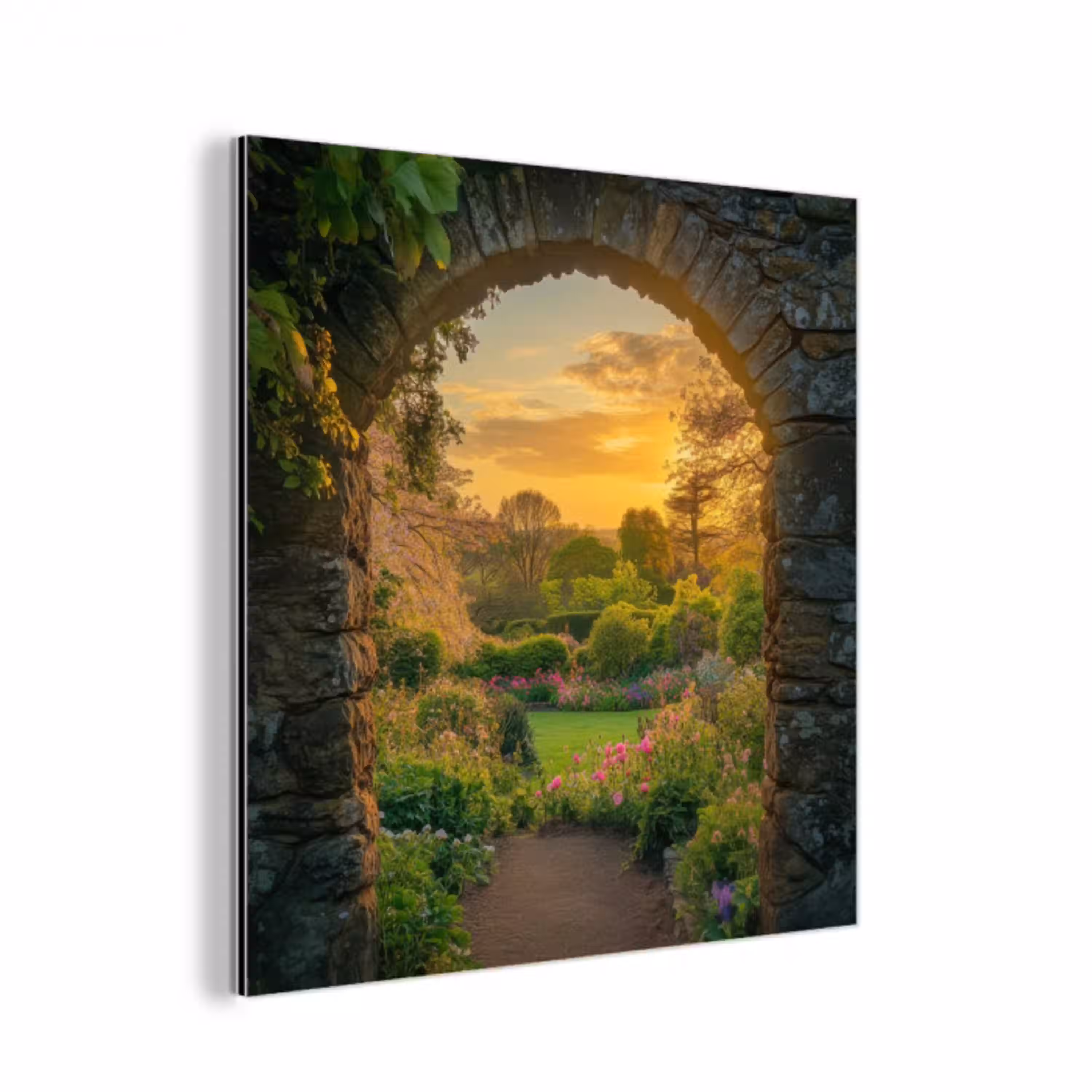 Poort - Planten - Zonsondergang aluminium wit klein -3d