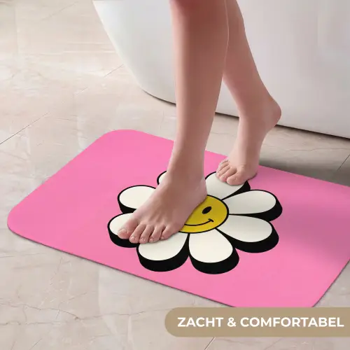 Smiley - Bloem - Roze Badmat klein -USP_ZachtNL