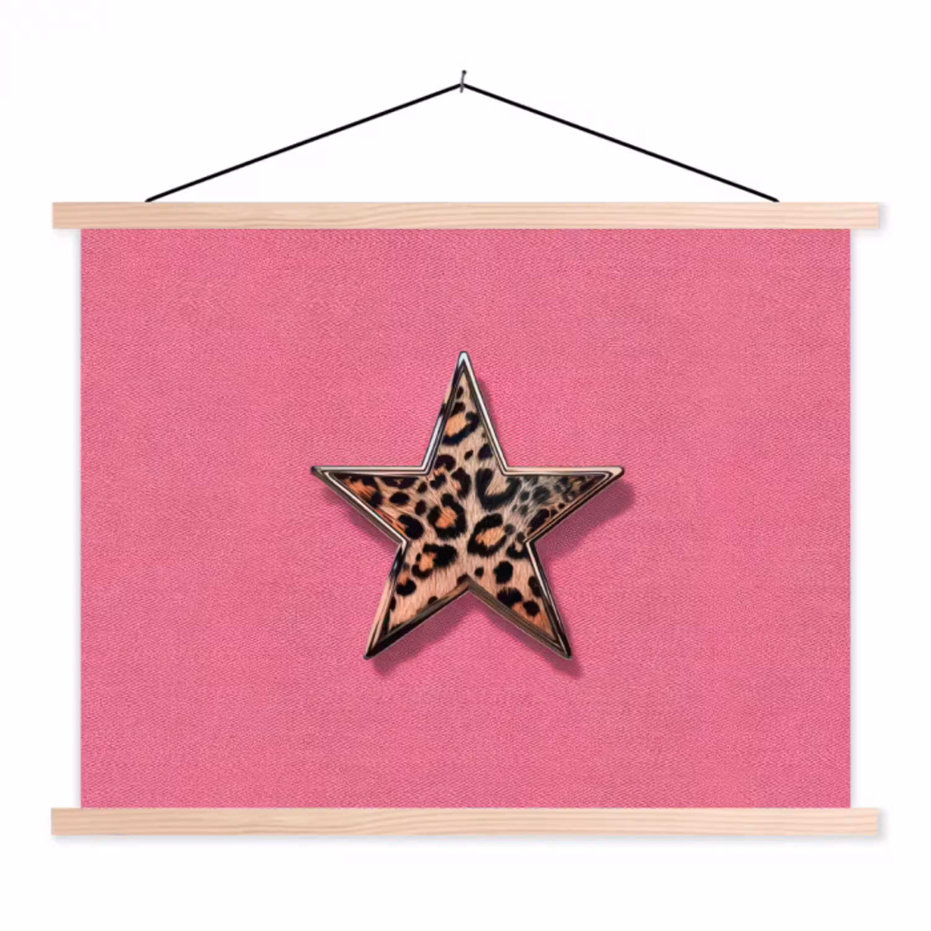 Ster - Luipaard - Print - Roze textielposter latten blank klein -3d
