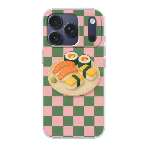 Sushi - Bord - Geblokt - Groen Telefoonhoesje iPhone 17 Pro klein -3d
