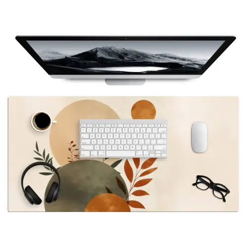 Vormen - Rond - Bladeren - Beige Muismat XXL klein -3d