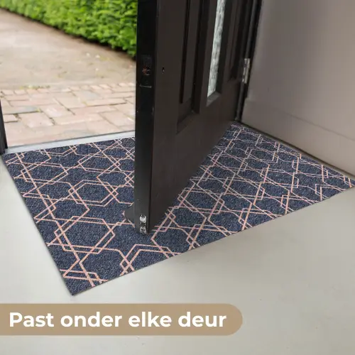 Modern - Patroon - Donkerblauw - Roze Deurmat klein 898 -USP_NL