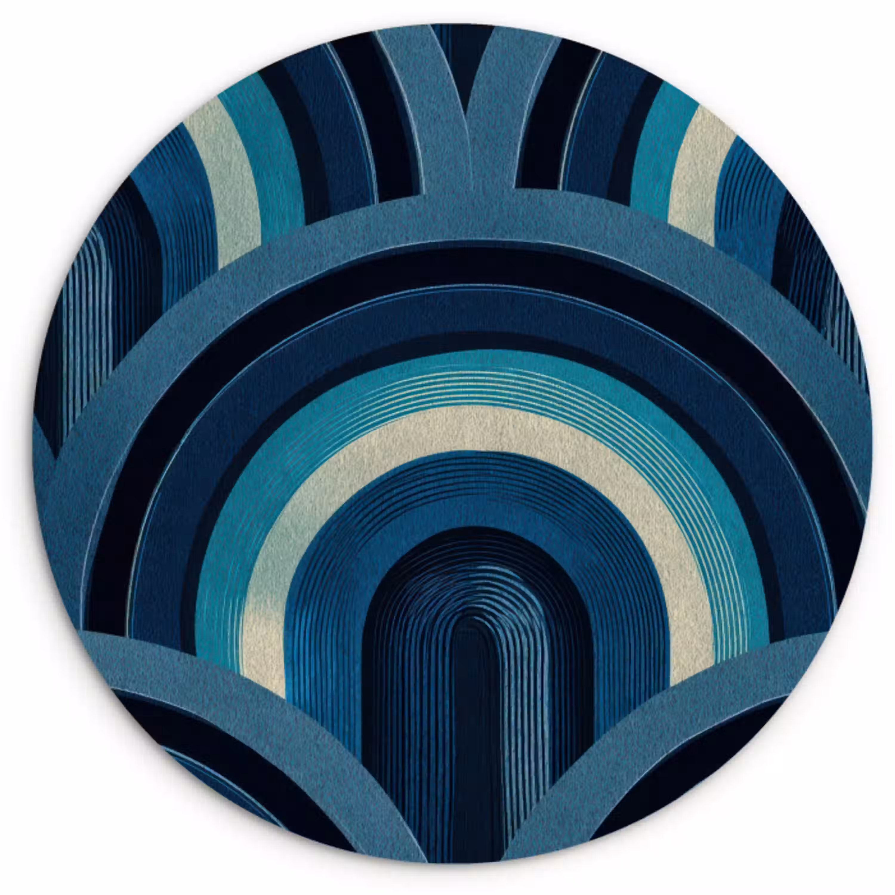 Bogen - Geometrisch - Patroon - Blauw - Retro Wandcirkel kunststof plaat 5mm dik klein 188 -3d