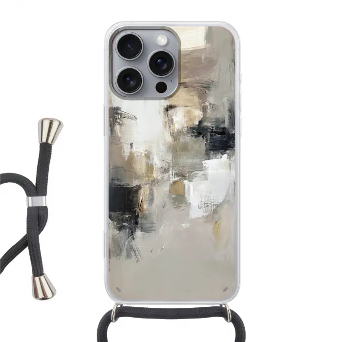 Kleurenpalet - Penseelstreken - Beige - Nevelig Hoesje iPhone 16 Pro Max met koord klein -3d