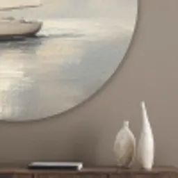 Zeilschip - Zee - Bewolkt Akoestische PET Vilt - Rond klein -sfeer5_closeup