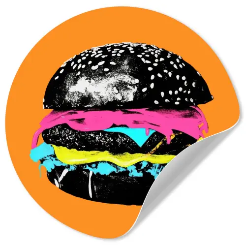 Hamburger - Oranje - Neon - popart Wandcirkel behangsticker klein -3d