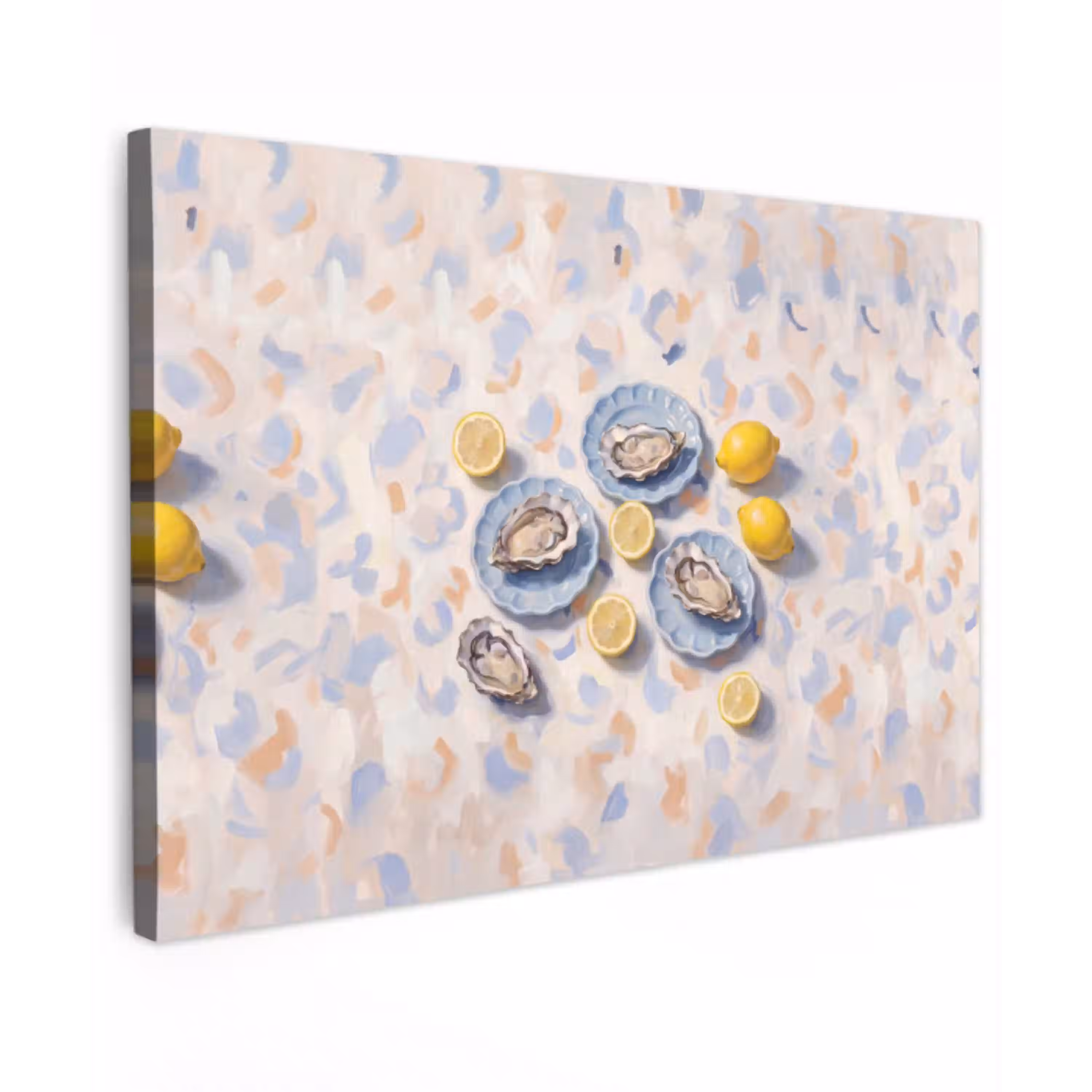 Eten - Oesters - Citroenen - Modern - Geel Tuinposter op houten frame 2 cm dik klein -3d