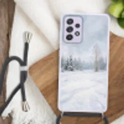 Bospad - Dennen - Sneeuw - Winter - Rustgevend Hoesje Samsung Galaxy A52 5G met koord klein -sfeer4