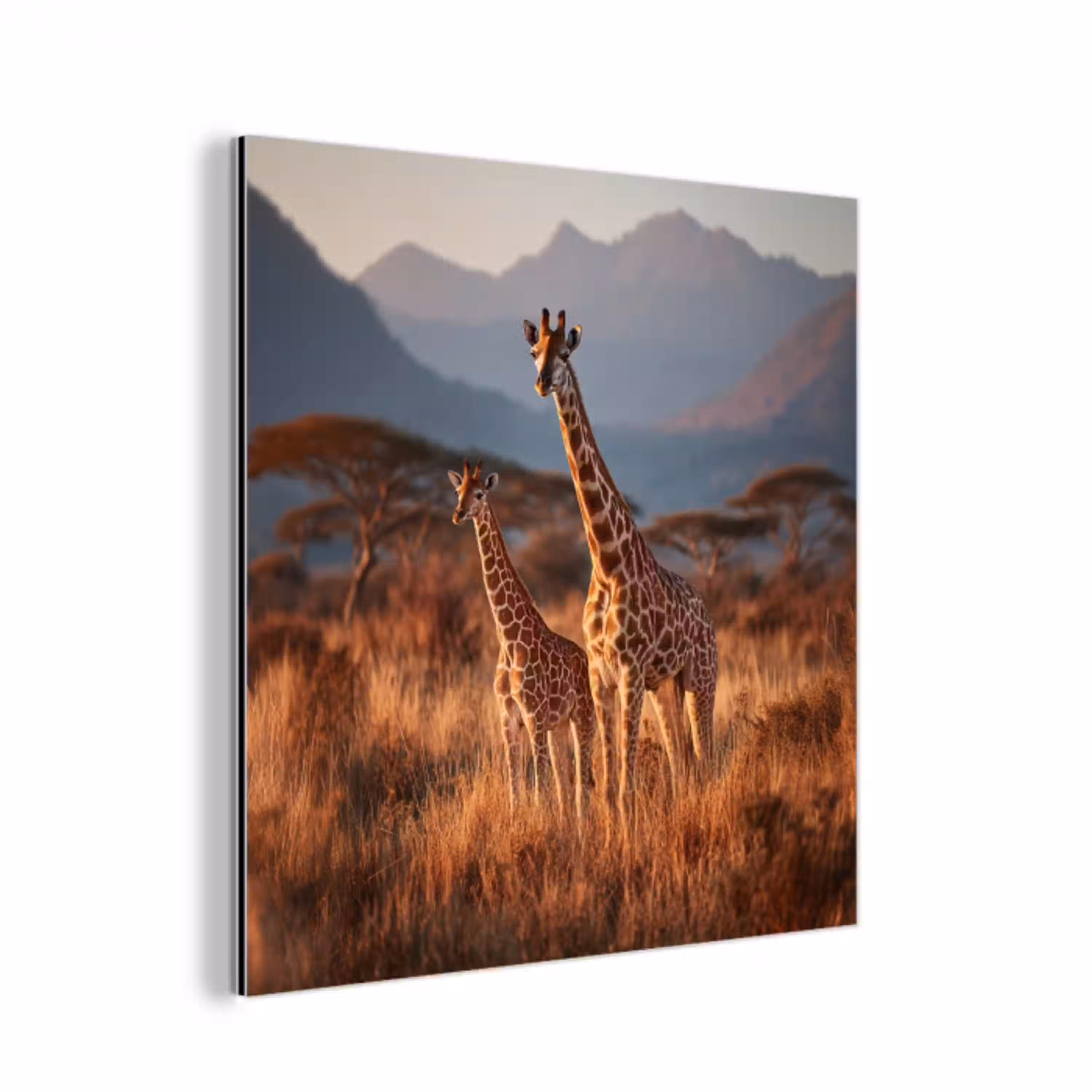 Giraffen - Hoog gras - Acaciabomen aluminium wit klein -3d
