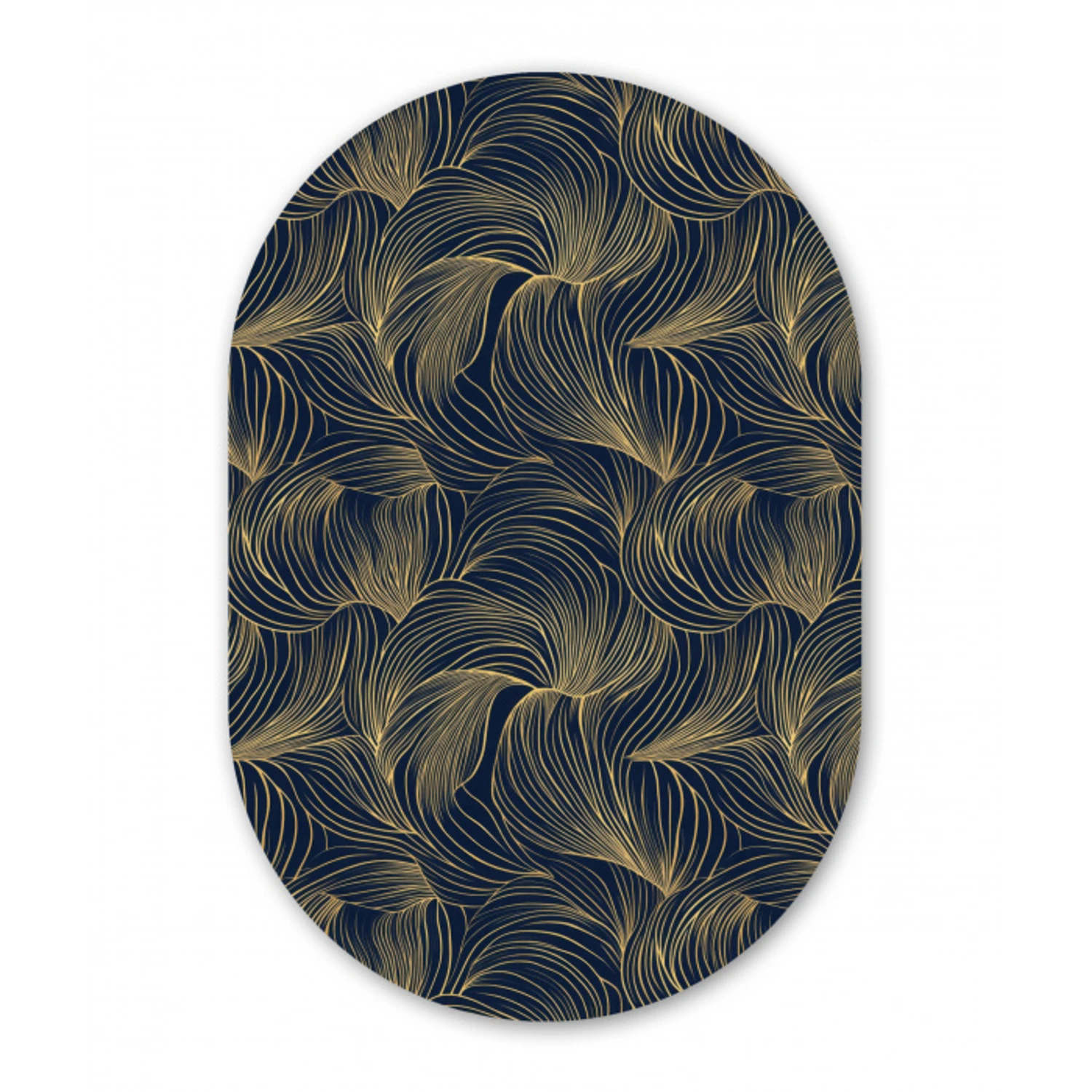 Abstract - Lijnen - Blauw - Goud Wandcirkel Ovaal Forex klein 630 -3d