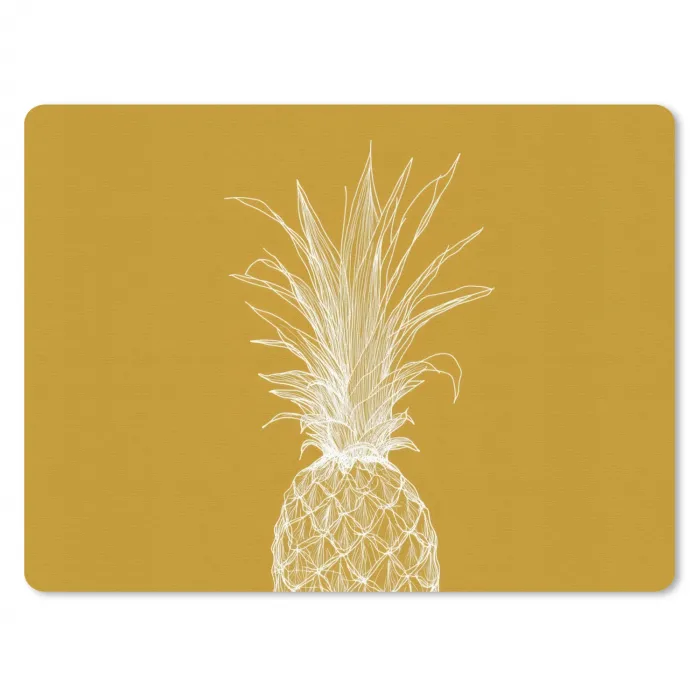 Lijnillustratie - Ananas - Bladkroon - Okergeel muismat rubber klein -3d