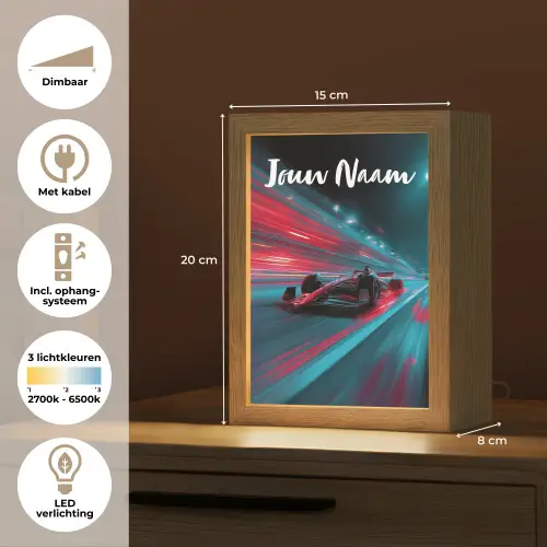 Formule 1 - Raceauto - Rood - Neonverlichting Light Box met kabel (Kinderlampje) klein -USP_NL