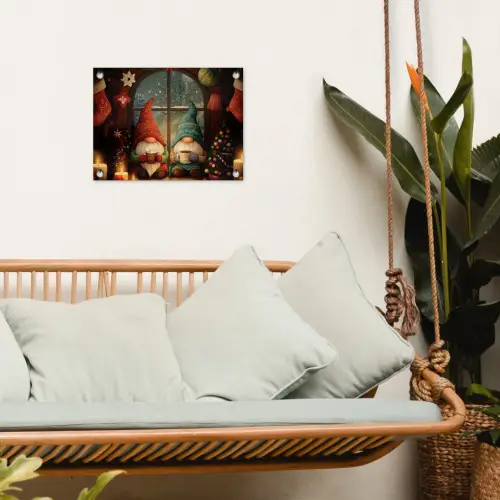 Gnooms - Kerst - Raam - Kleurrijk tuinposter los doek klein -sfeer7