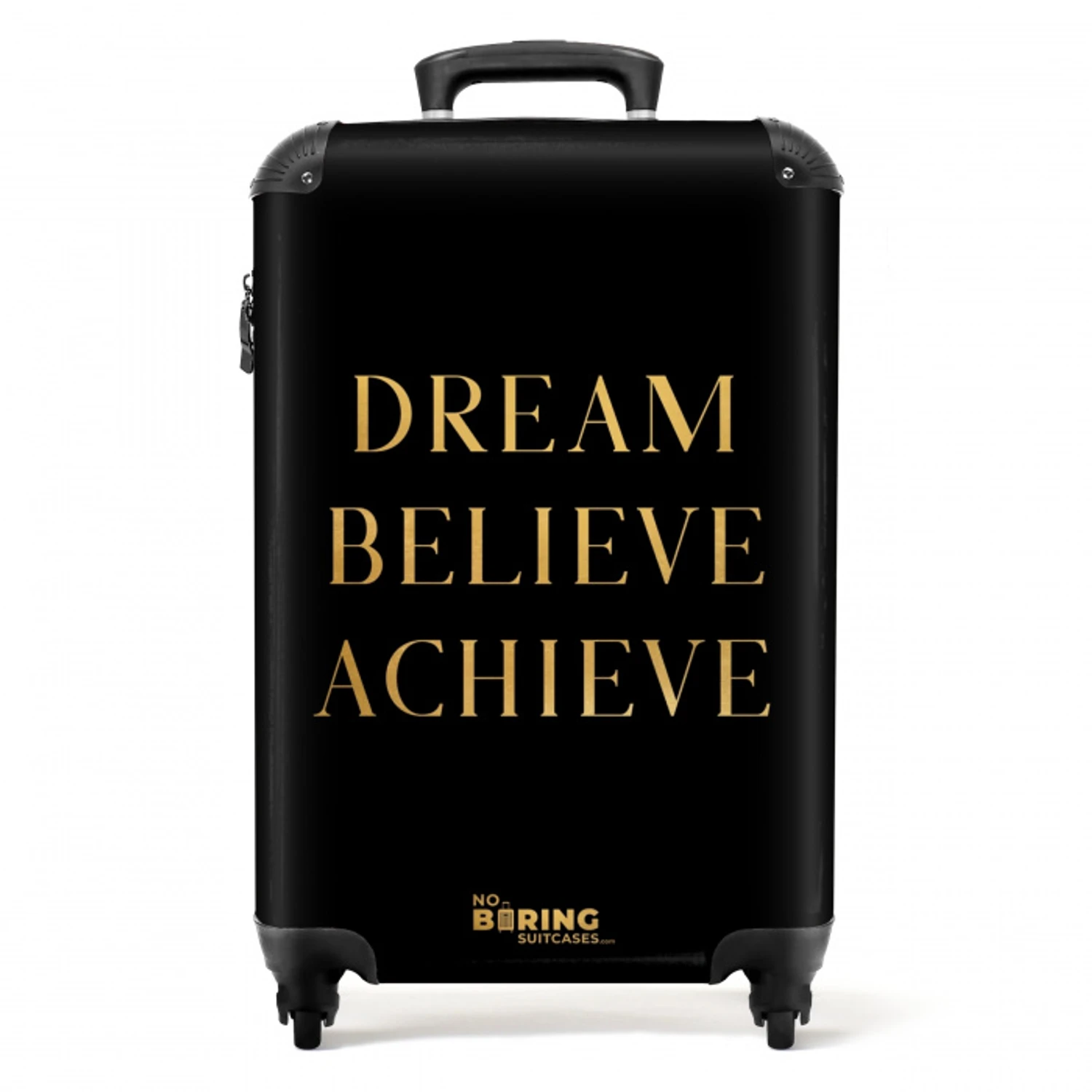 Quotes - Dream believe achieve - Goud - Zwart - Luxe NBS - Handbagage koffer - Unisex middel -productfoto_recht