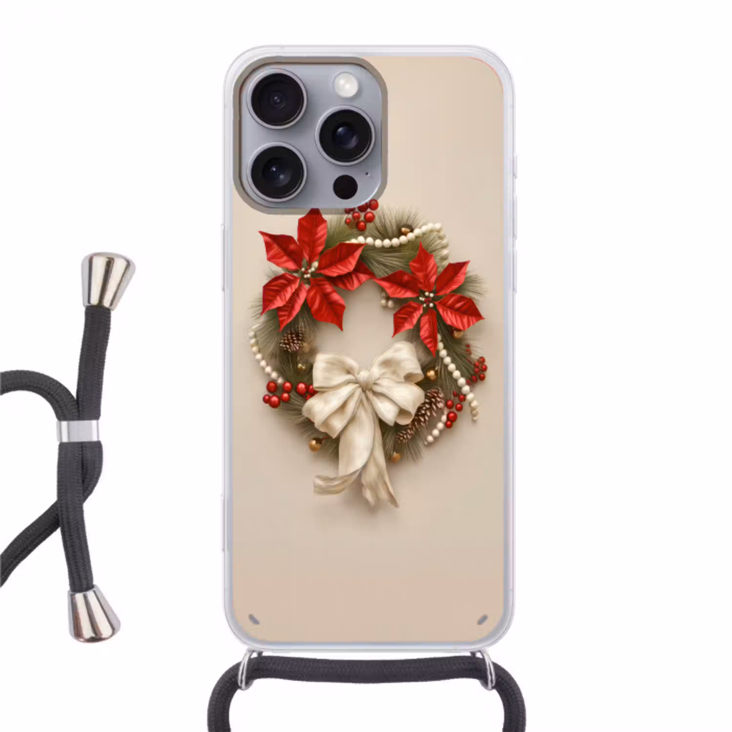 Deurkrans - Strik - Kerst - Rood - Groen Hoesje iPhone 16 Pro Max met koord klein -3d