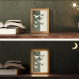 Japandi - Vogel - Groen Light Box met kabel (Tafellamp) klein -sfeer3