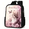 Kitten - Vlinders - Paars - Bloemen Rugzak - Zwart middel -schuin