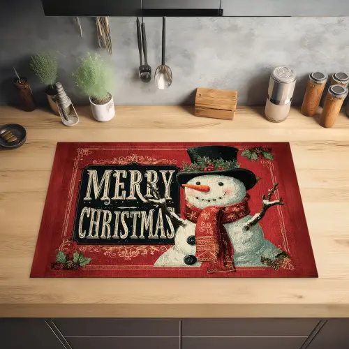 Klassiek - Kerstgroet - Sneeuwpop - Rood Inductie beschermer vinyl 3mm klein -sfeer5