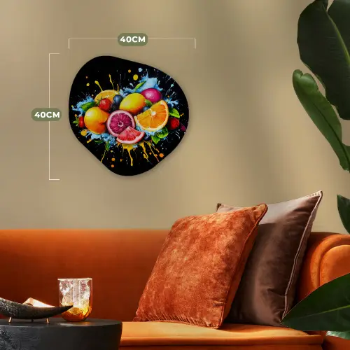 Fruit - Graffiti - Kleurrijk - Sinaasappel - Aardbei - Abstract Wandcirkel Organisch Forex 3mm klein -sfeer3