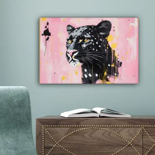 Zwart - Panter - Roze - Abstract canvas 2cm klein -sfeer4