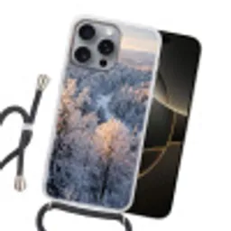 Bos - Bergen - Goud - Winter - Warm Hoesje iPhone 16 Pro Max met koord klein -sfeer1