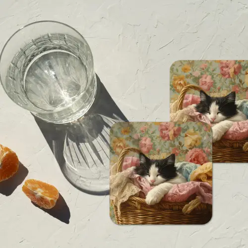 Kat - Bloemenprint - Rieten mand onderzetter kurk middel -sfeer4