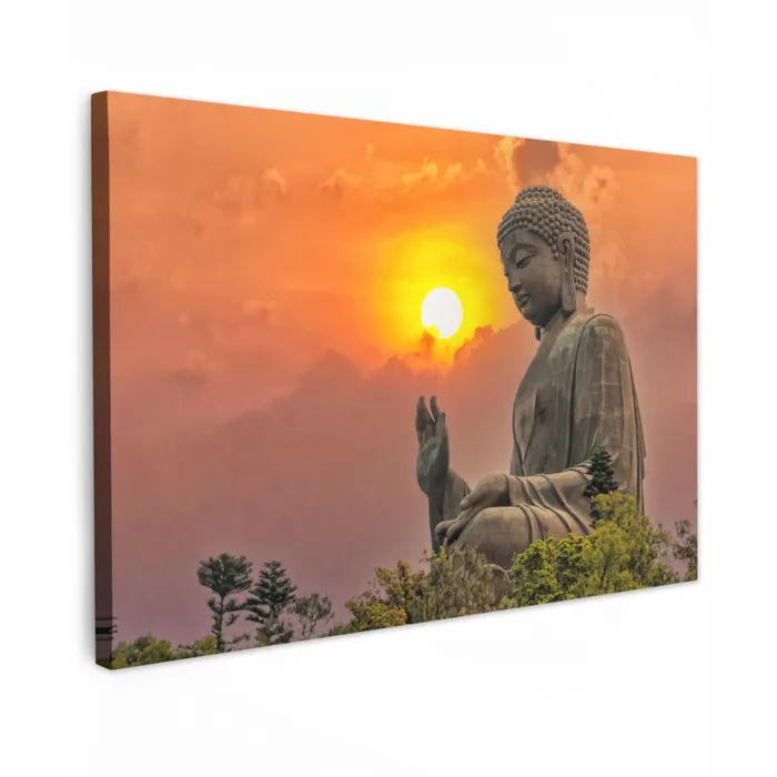 Grote Boeddha bij zonsondergang Tuinposter op houten frame 2 cm dik klein -3d
