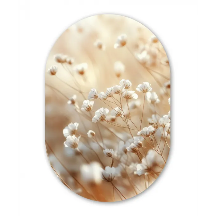 Wilde - Bloemen - Wit Wandcirkel Ovaal Glas middel -3d