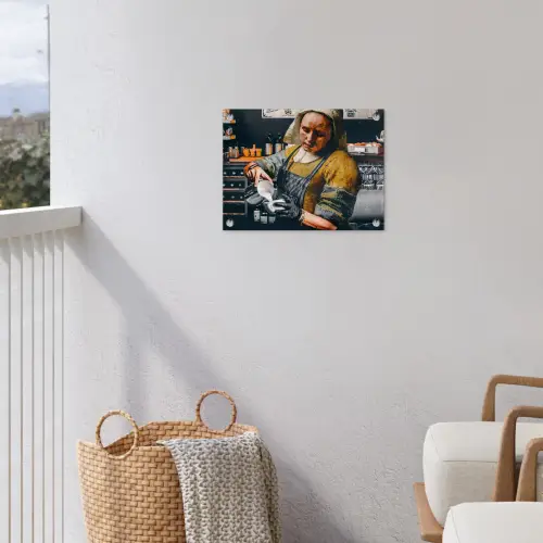 Melkmeisje - Barista - Koffie - Vintage - Kunst - Abstract - Schilderij - Oude meesters tuinposter los doek klein -sfeer8