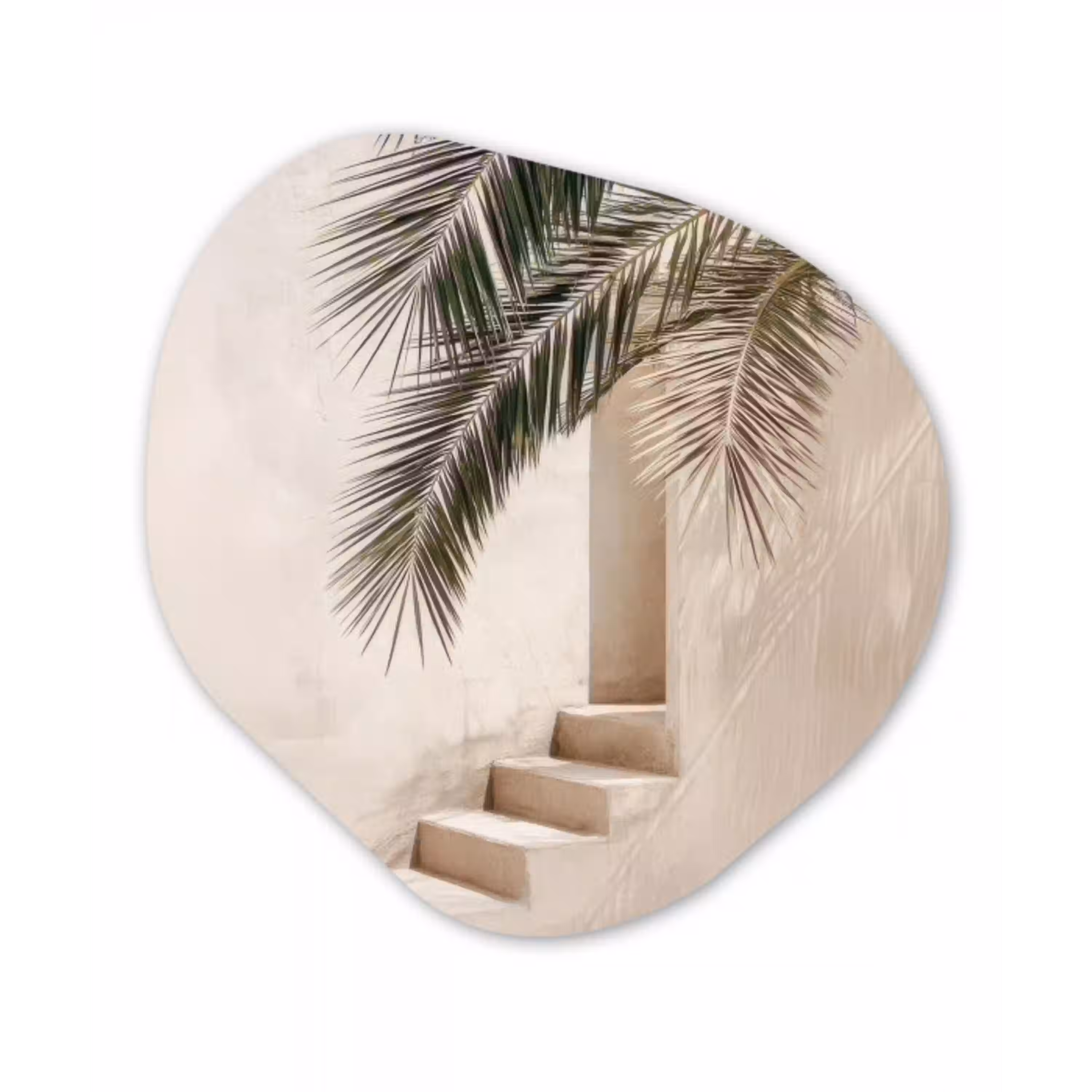 Palmboom - Schaduw - Trap - Beige Wandcirkel Organisch Plexiglas middel -3d