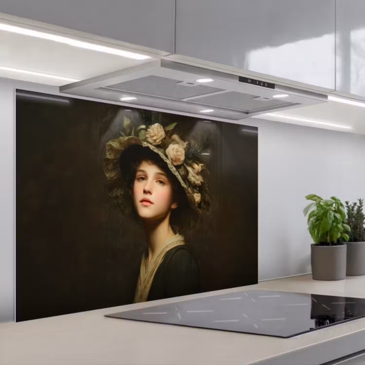 Spatscherm keuken - Bloemenhoed - Portret - Vrouw