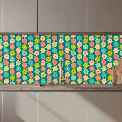 Patroon - Bloemen - Retro - Jaren 70 keuken achterwand 2 middel 871 zz_3dshopping