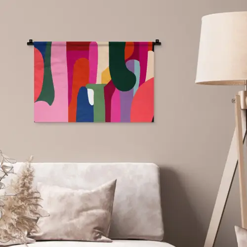 Kleurvakken - Recht - Rond - Abstract Wandkleed katoen klein -sfeer4