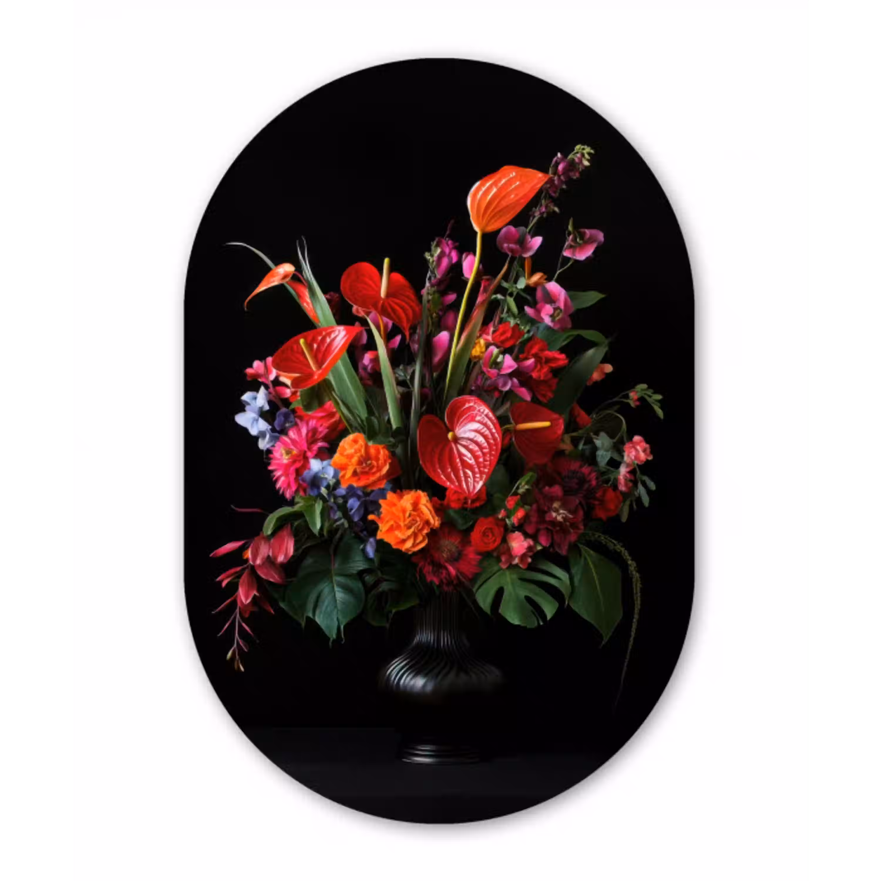 Bloemen - Boeket - Sierlijk Wandcirkel Ovaal Aluminium middel -3d