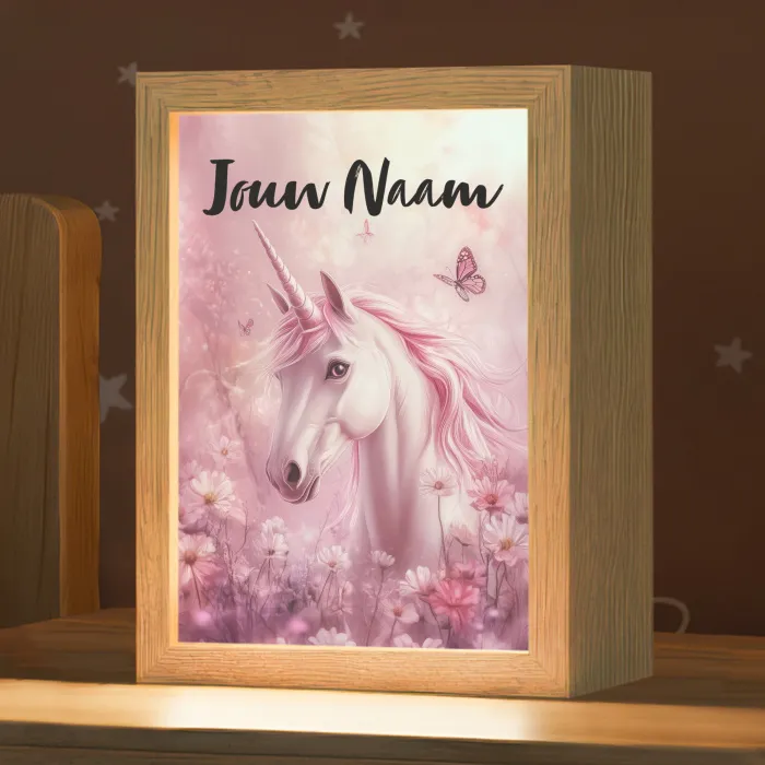 Eenhoorn - Roze - Vlinders - Bloemen Light Box met kabel (Kinderlampje) klein -zzz_3d_website