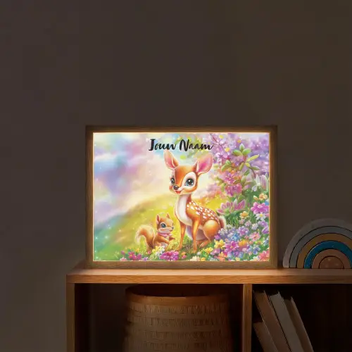 Hertje - Eekhoorn - Bloemenveld - Kleurrijk Light Box met batterij (Wandlamp kind) middel -sfeer1_kind