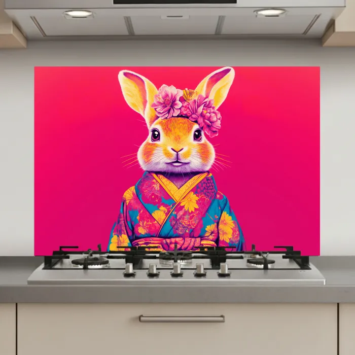 Konijn - Bloemen - Kleurrijk - Kimono keuken achterwand spatscherm klein -3d_website