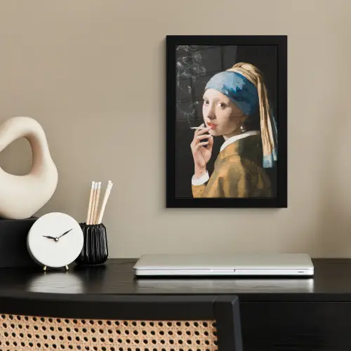 Meisje met de parel - Johannes Vermeer - Sigaretten fotolijst zwart zonder passe partout klein -sfeer1