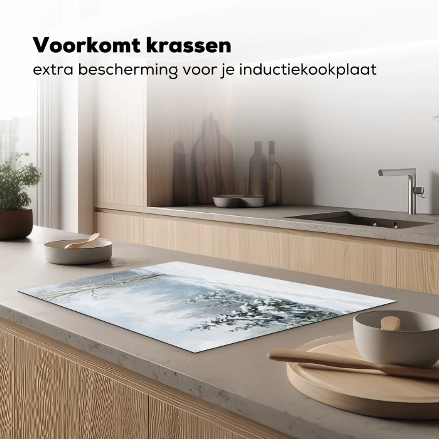 Bospad - Dennen - Sneeuw - Winter - Rustgevend Inductie beschermer vinyl 3mm klein -sfeer1