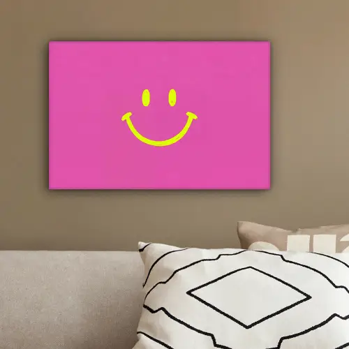 Smiley - Vrolijk - Roze canvas 2cm klein -sfeer3