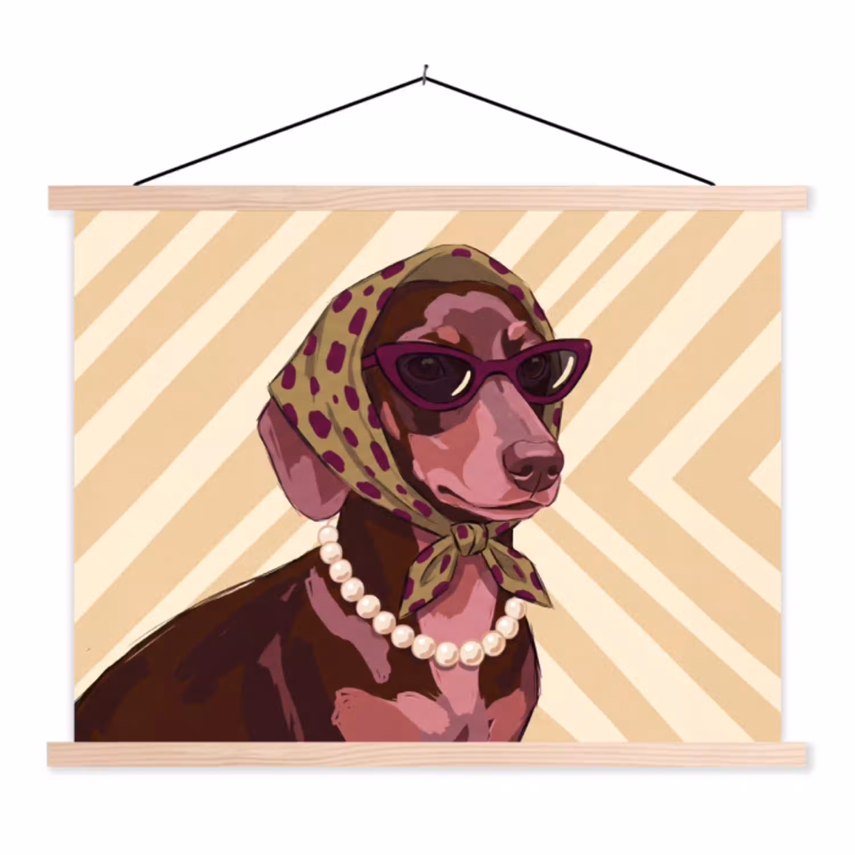 Hond - Zonnebril - Hoofddoek - Dieren - Modern textielposter latten blank klein -3d